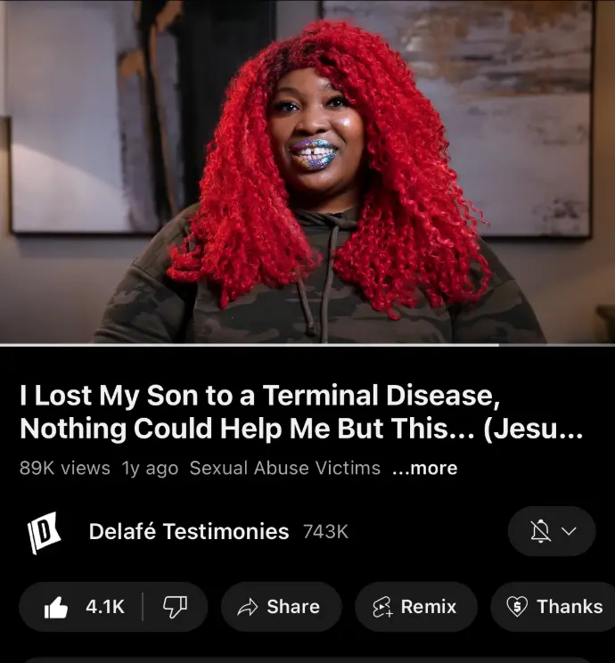 Screenshot from a recorded testimony featuring Cola speaking about story, healing, and lived experience